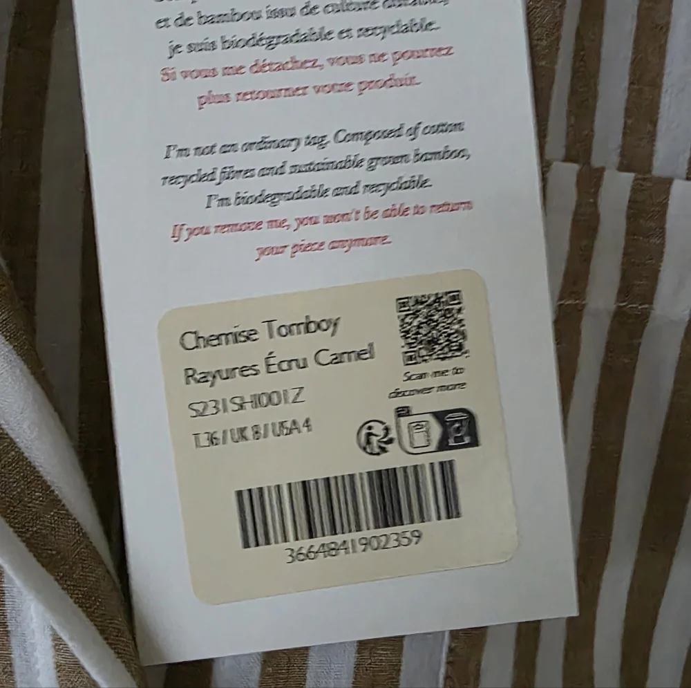 Sezane Tomboy Striped Shirt 36 NWT - Picture 5 of 7